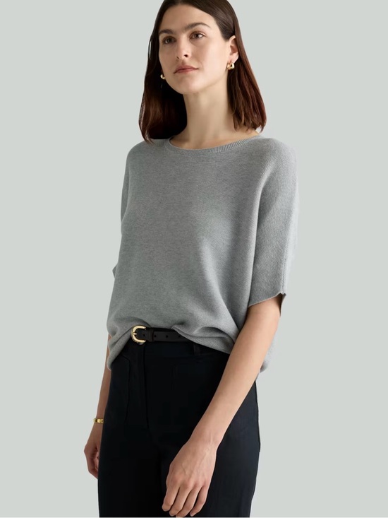 Quince Tops - Quince Lightweight Cotton Cashmere Link-Stitch Dolman Sweater— Light Gray
